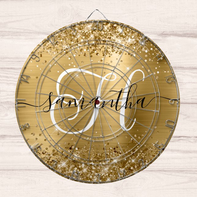 Glänzendes Gold Glam Monogramm Dartscheibe (Von Creator hochgeladen)