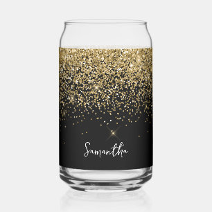 Glänzendes Gold-Glitter auf Schwarz Dosenglas
