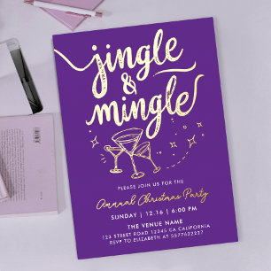Glänzendes Gold Lila Jingle Mingle Cocktail Doodle Folieneinladung