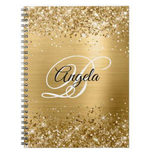 Glänzendes Gold Metallisches Fantasie-Monogramm Notizblock