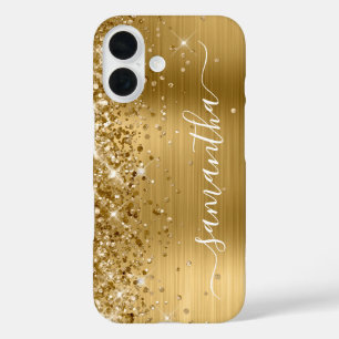 Glänzendes Gold Metallisches Girly Signature iPhone 16 Hülle