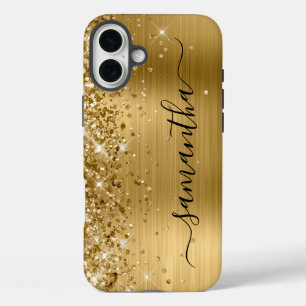 Glänzendes Gold Metallisches Mädchenhaftes Schwarz iPhone 16 Plus Hülle
