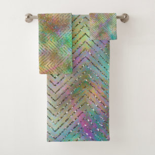 Glänzendes Gold-Regenbogen-Lichter Chevron-Muster  Badhandtuch Set