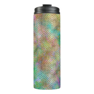 Glänzendes Gold-Regenbogen-Lichter Chevron-Muster- Thermosbecher