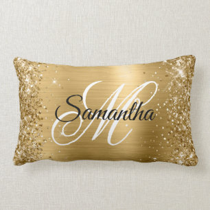 Glänzendes Gold Satin Folien Monogramm Lendenkissen