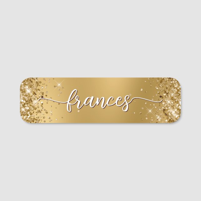 Glänzendes Gold Unschärfe Handschrift-Skript Namensschild (Vorderseite)