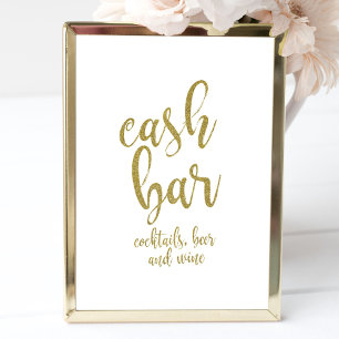 Glänzendes Goldene Cash-Bar-Hochzeitsschild Erschw Einladung