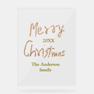 Glänzendes goldenes frohe Weihnachten Familienname Acrylschild