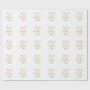 Glänzendes goldenes frohe Weihnachten Familienname Geschenkpapier
