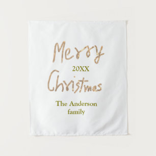 Glänzendes goldenes frohe Weihnachten Familienname Wandteppich