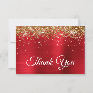 Glänzendes goldenes Glitter roter Satin Ombre Foli Dankeskarte