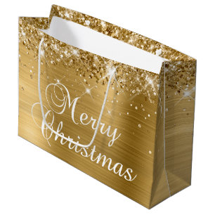 Glänzendes Goldfolie Fancy Frohe Weihnachten Große Geschenktüte