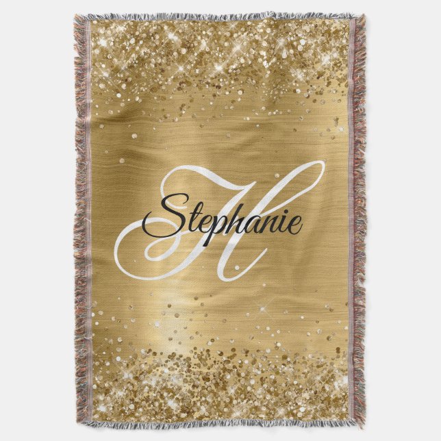 Glänzendes Goldfolie-Fancy-Monogramm Decke (Vorderseite Vertikal)