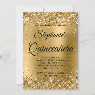 Glänzendes Goldfolie-Fancy-Monogramm Quinceañera Einladung
