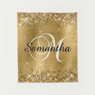 Glänzendes Goldfolie Klassisches Skript M Monogram Wandteppich