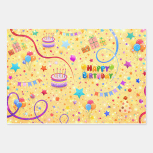 Glänzendes Happy Birthday Party-Geschenkpapier Geschenkpapier Set