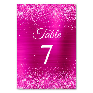Glänzendes heißrosa Folien-Elegant Calligraphy Tischnummer