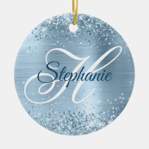 Glänzendes Hellblau-Folie-Fancy-Monogramm Keramik Ornament
