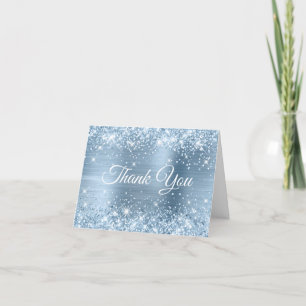 Glänzendes Hellblau-Folie Sweet 16 Dankeskarte