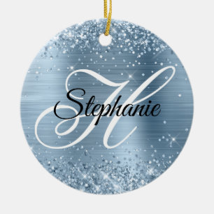 Glänzendes Hellblaues Folien-Fancy-Monogramm Keramik Ornament