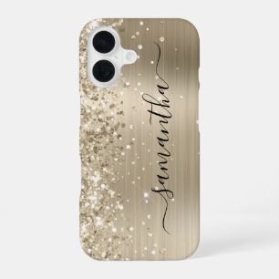 Glänzendes Hellgold Metallisches Girly Signature iPhone 16 Hülle