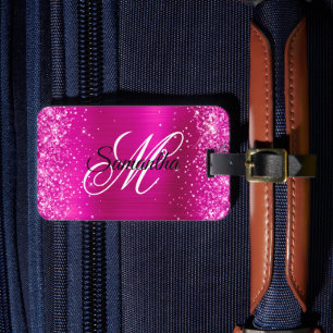 Glänzendes Hellrosa-Folie-Fancy-Monogramm Gepäckanhänger