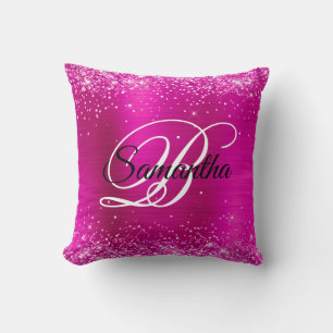 Glänzendes Hellrosa-Folie-Fancy-Monogramm Kissen