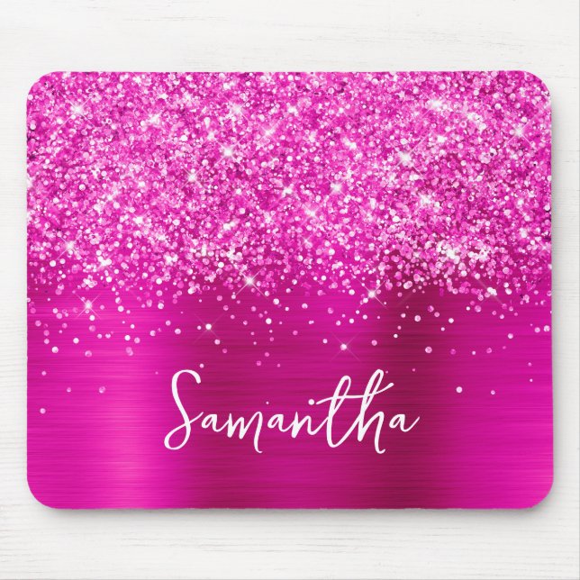 Glänzendes Hellrosa Glamour Name Mousepad (Vorne)