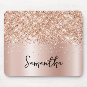 Glänzendes Hellrosa Gold Schimmer Name Mousepad