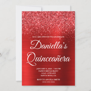 Glänzendes hellrotes Folien-Quinceañera Einladung