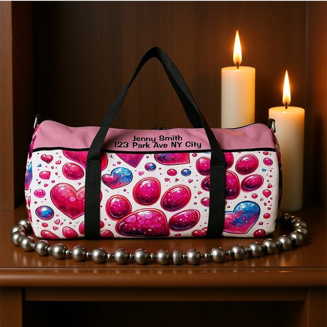 Glänzendes Herz-Blasen-Muster Reise-Monogramm  Duffle Bag (Von Creator hochgeladen)