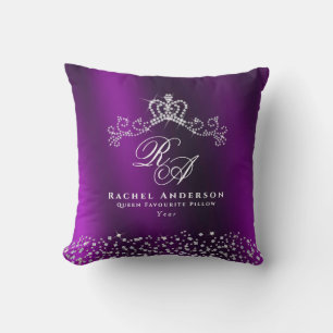 Glänzendes Kronenmonogramm Magenta Kissen