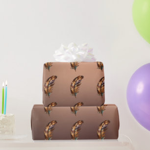 Glänzendes kupferfarbenes Papier Braune Goldfedern Geschenkpapier