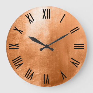 Glänzendes Kupferimitat-Folie mit schwarzen römisc Große Wanduhr