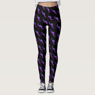Glänzendes lila Ombre-Schnurrbart-Muster schwarz Leggings