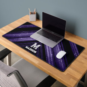 Glänzendes Metall Neon Violett Schwarzes Chevron M Schreibtischunterlage