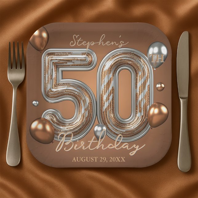 Glänzendes Metallic Silber und Bronze 50. Geburtst Pappteller (Von Creator hochgeladen)