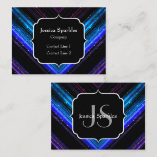 Glänzendes metallisches Blau-Purple Chevron Monogr Visitenkarte