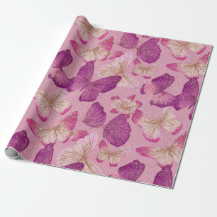 Glänzendes Nahtloses Muster mit rosa Schmetterling Geschenkpapier
