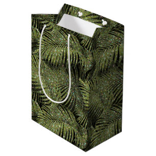 Glänzendes Palmblätter-Muster Grün ID831 Mittlere Geschenktüte