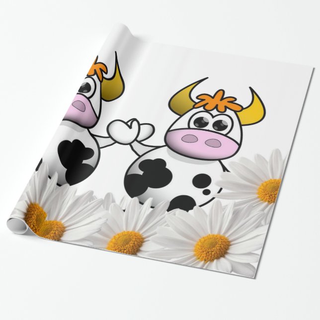 glänzendes Papier, Kuhweiße Daisy Geschenkpapier (Ungerollt)