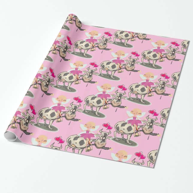 glänzendes Papier, rosa Milchkühe Herz Geschenkpapier (Ungerollt)