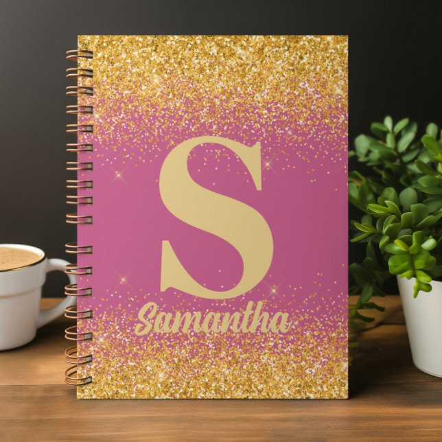Glänzendes Pinkgold mit Monogramm Notizblock (Von Creator hochgeladen)