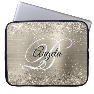 Glänzendes Platin Gebürstete Folie Monogrammiert Laptopschutzhülle