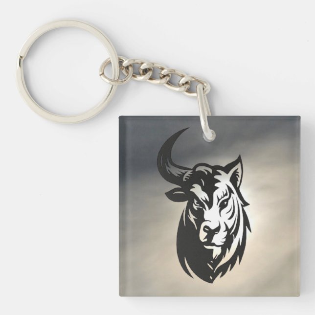 Glänzendes Poster - halb Bulle halb Tiger Schlüsselanhänger (Vorderseite)