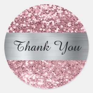 Glänzendes Rosa Glitter Silber Schimmer Folie Runder Aufkleber