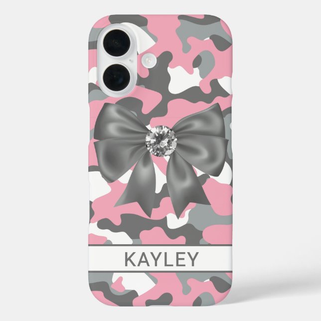 Glänzendes Rosa-Grau-Tarnmuster Personalisiert Case-Mate iPhone Hülle (Rückseite)