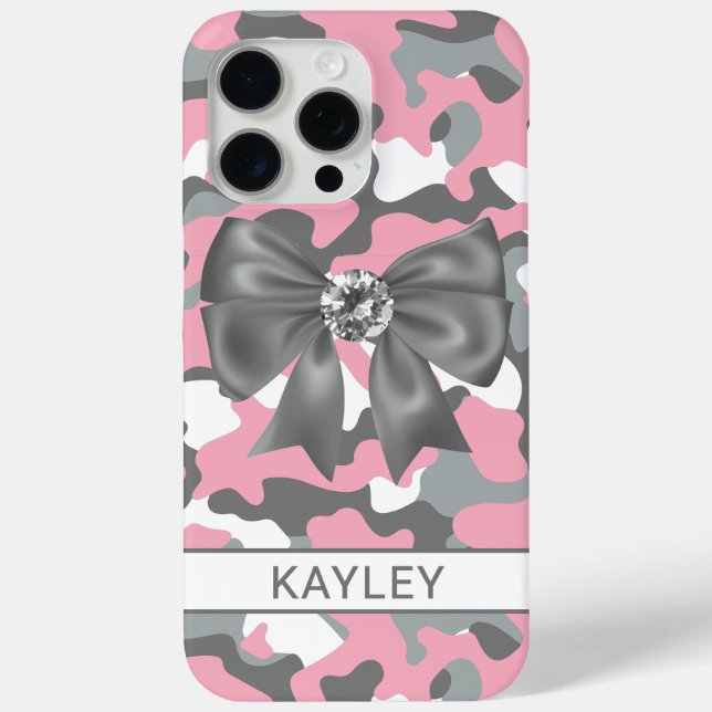 Glänzendes Rosa Graues Tarnmuster Personalisiert Case-Mate iPhone Hülle (Rückseite)