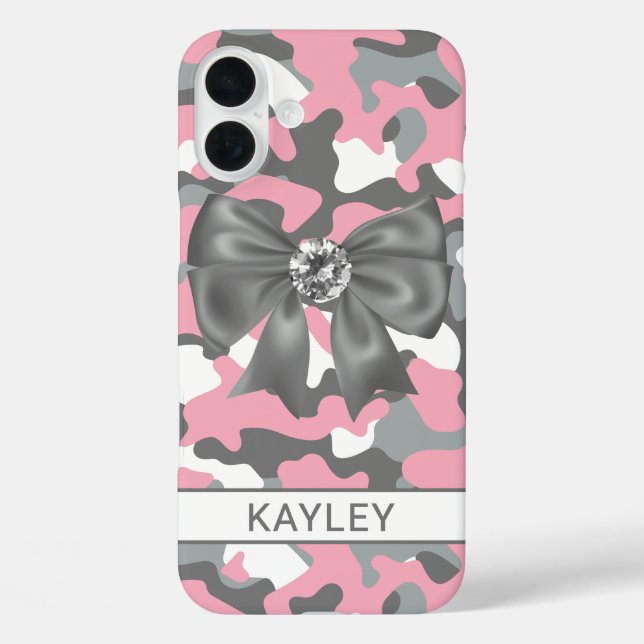 Glänzendes Rosa Graues Tarnmuster Personalisiert Case-Mate iPhone Hülle (Rückseite)