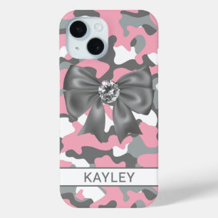 Glänzendes Rosa Graues Tarnmuster Personalisiert Case-Mate iPhone Hülle